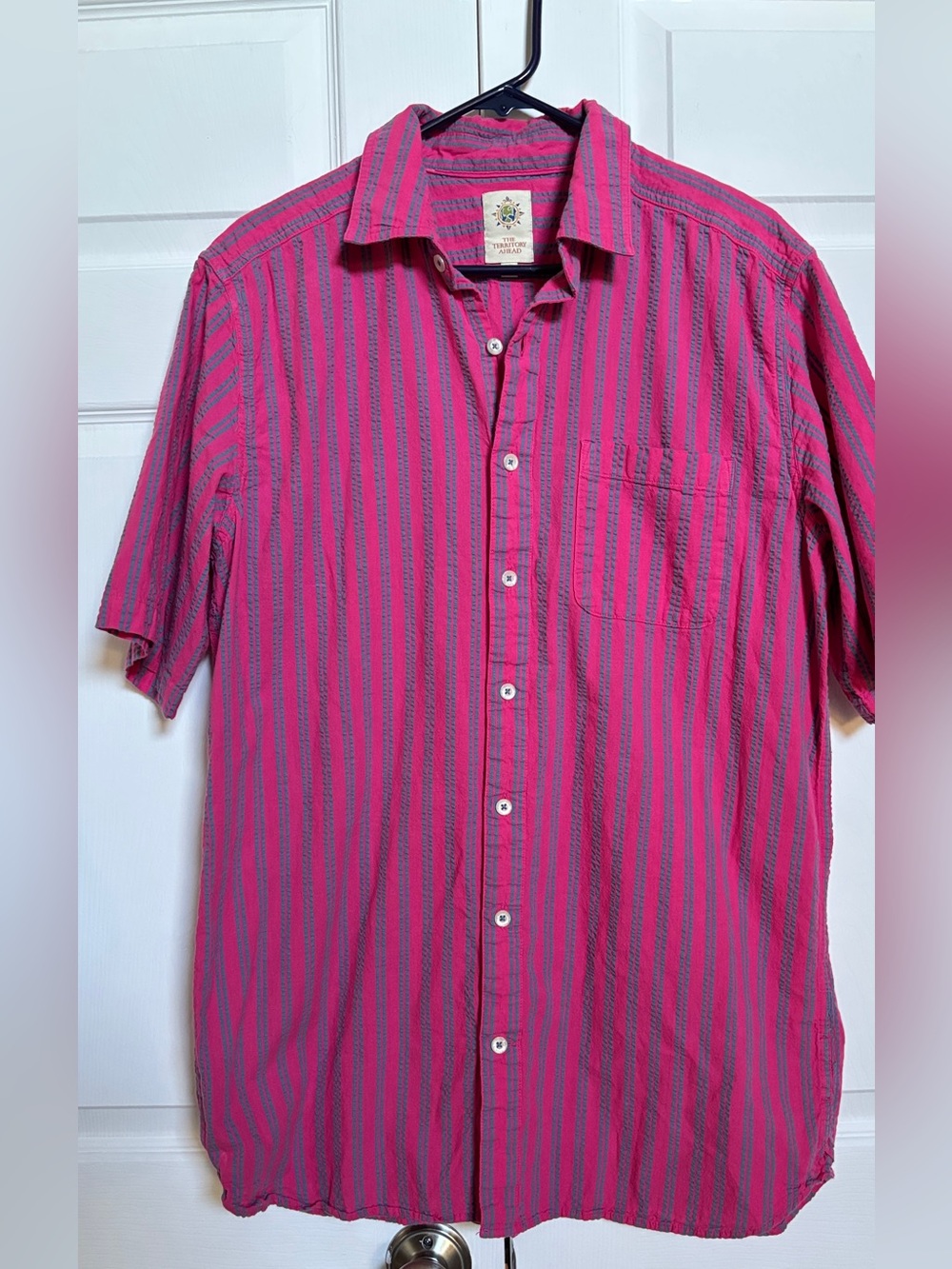 Territory Ahead Mens LT Pink Blue Striped Cotton Button Up Shirt